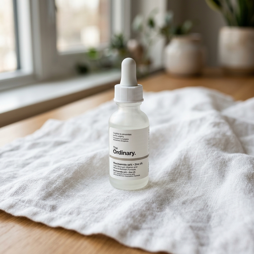 Serum bottle on linen